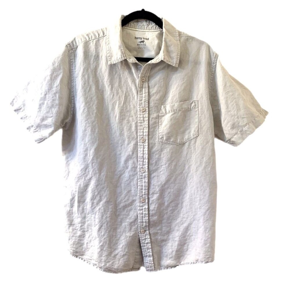 Horny Toad Linen Organic Cotton Shirt Mens Med Button Up Green Hiking Camping